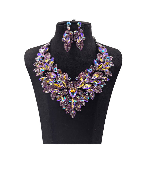 SILVER PINK AB NECKLACE SET ( 0178 3PKX )