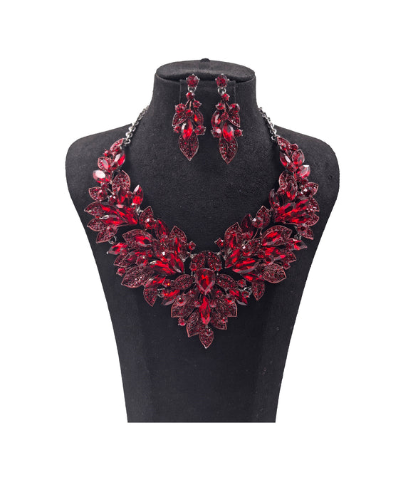 SILVER RED NECKLACE SET ( 0178 3R )