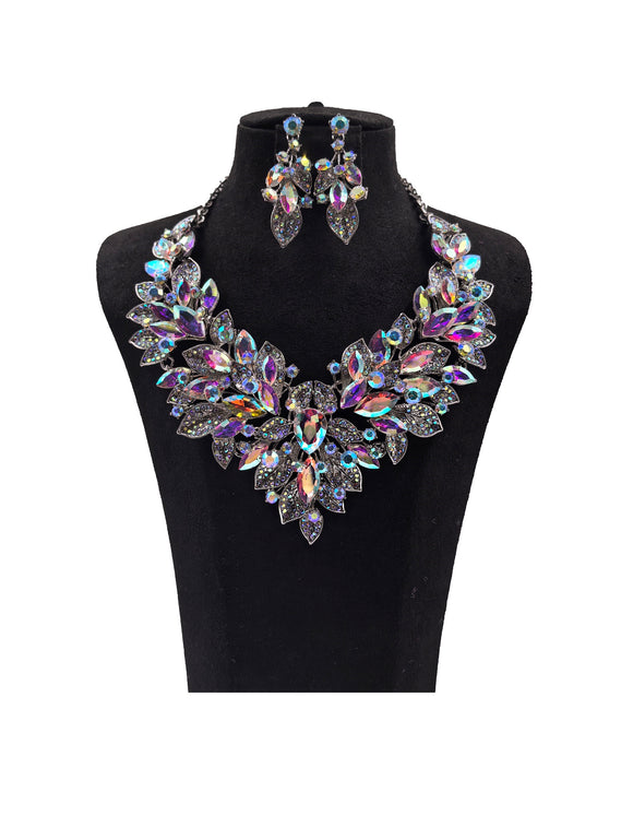 SILVER AB NECKLACE SET ( 0178 3X )