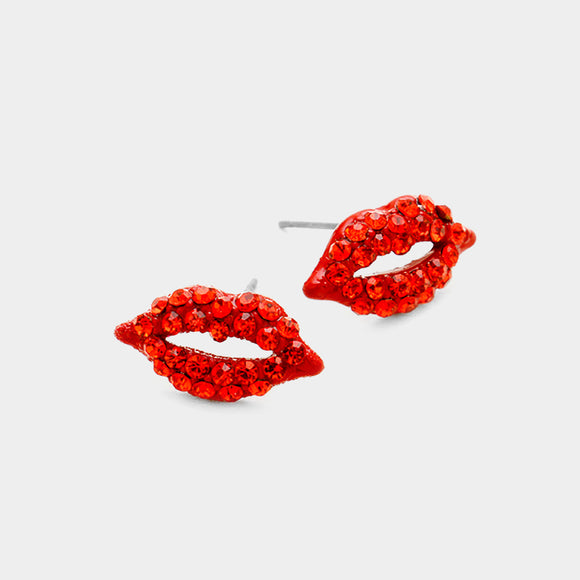 RED LIP RHINESTONE EARRINGS ( 2059 LSM )