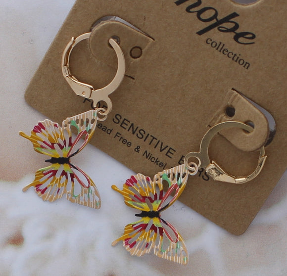 GOLD ORANGE BUTTERFLY EARRINGS ( 943 GOR )