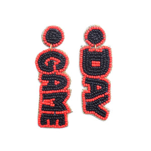 RED BLACK BEAD GAME DAY EARRINGS ( 1035 REBK )