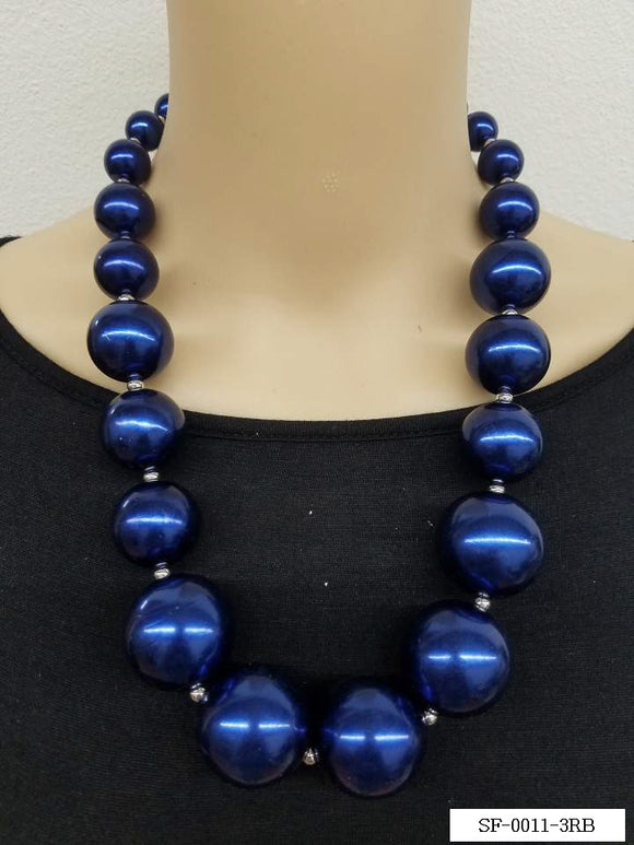 SILVER ROYAL BLUE PEARL NECKLACE ( 0011 3RB )