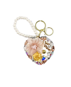 FLOWER COMPACT HEART KEYCHAIN ( 0176 2GD )