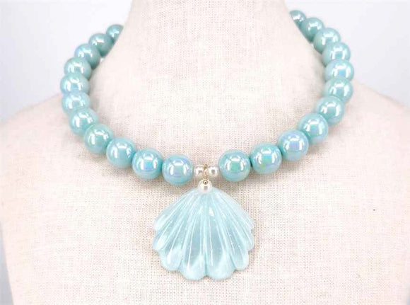 AQUA BLUE NECKLACE WITH CLAM ( 1923 GDAQ )