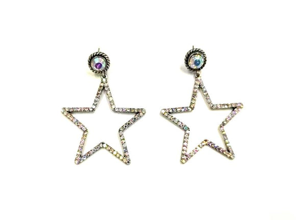 DANGLING SILVER STAR EARRINGS AB STONES ( 1830 SBAB )