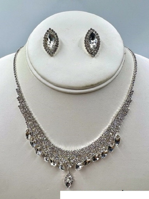 SILVER NECKLACE SET CLEAR STONES ( 011 1CL )