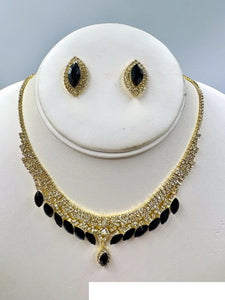 GOLD NECKLACE SET CLEAR BLACK STONES ( 011 2BK )