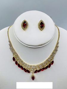 GOLD NECKLACE SET CLEAR RED STONES ( 011 2RD )