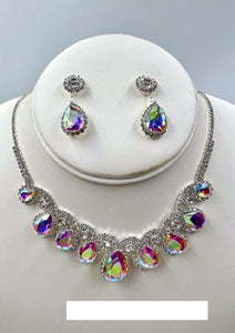 SILVER NECKLACE SET AB DROP CLEAR STONES ( 017 1AB )