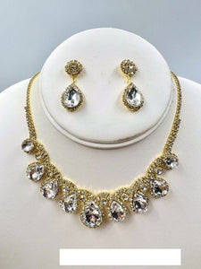 GOLD NECKLACE SET DROP CLEAR STONES ( 017 2CL )