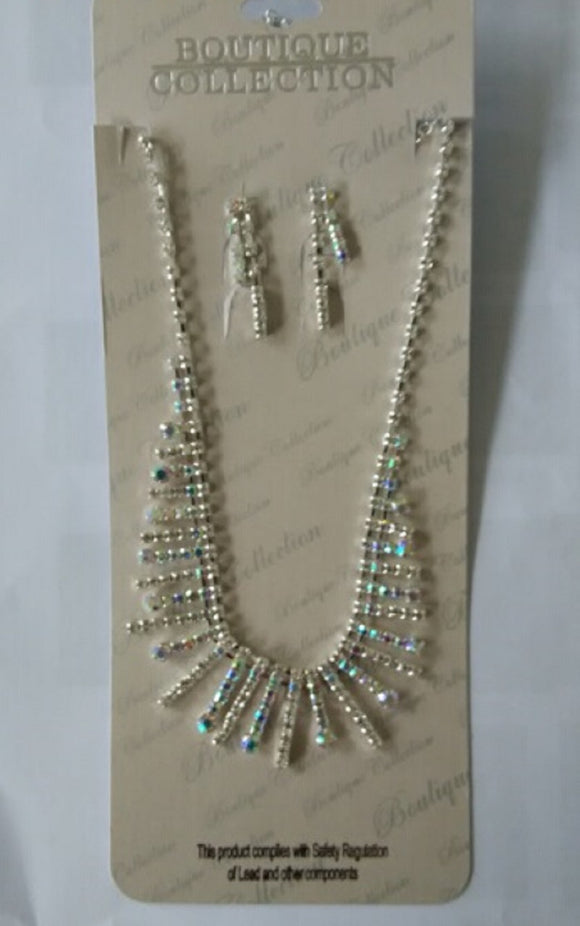 SILVER NECKLACE SET CLEAR AB STONES ( 33485 1AB )