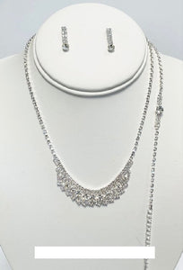 SILVER NECKLACE SET BRACELET CLEAR STONES ( 38214 1CL )