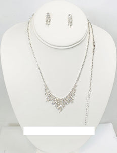 SILVER NECKLACE SET BRACELET CLEAR STONES ( 38266 1CL )