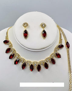 GOLD NECKLACE SET CLEAR RED STONES BRACELET ( 014 2RD )