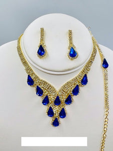 GOLD NECKLACE SET BLUE STONES BRACELET ( 017 2SP )