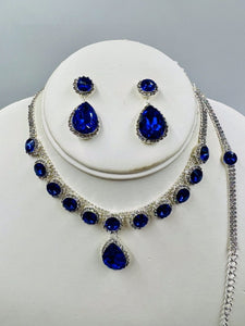 SILVER NECKLACE SET BLUE CLEAR STONES ( 020 1SP )