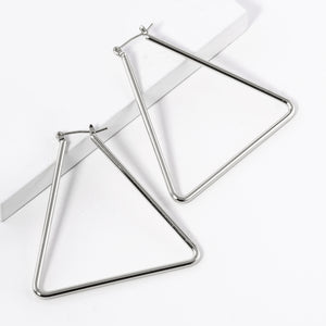 SILVER WHITE GOLD DIPPED TRIANGLE HOOP EARRINGS ( 72 R )