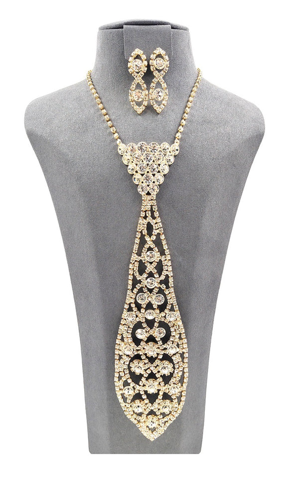 GOLD Clear Rhinestone Tie Necklace ( 0131 2C )