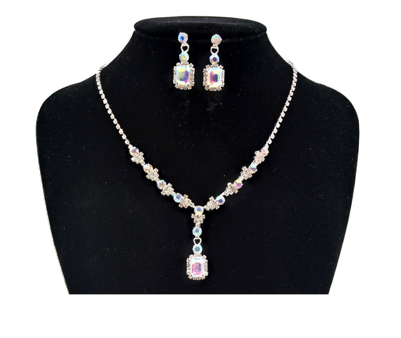 Silver Necklace Set Clear AB Stones ( 0181 1X )