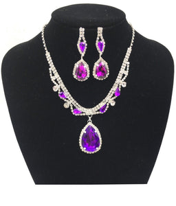 RHINESTONE CRYSTAL NECKLACE SET PURPLE ( 0274 1U )