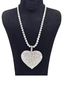 SILVER NECKLACE HEART CLEAR STONES ( 0596 1C )