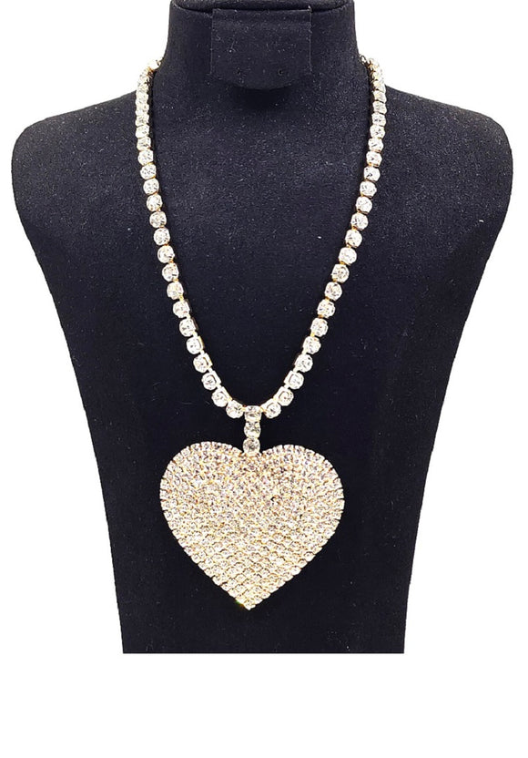 GOLD NECKLACE HEART CLEAR STONES ( 0596 2C )