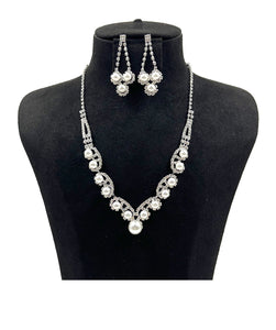 RHINESTONE PEARL NECKLACE SET ( 0815 1WH )