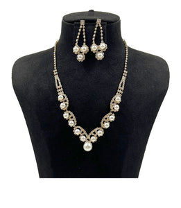 RHINESTONE PEARL NECKLACE SET ( 0815 2CR )