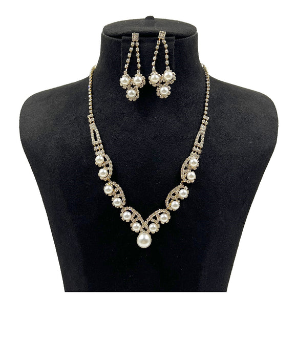 RHINESTONE PEARL NECKLACE SET ( 0815 2CR )