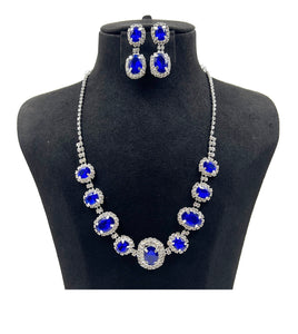 SILVER NECKLACE SET CLEAR BLUE STONES ( 0851 1S )