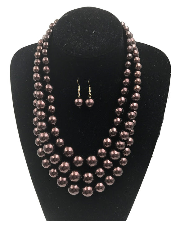 BROWN 3 Layer Graduating Pearl Necklace ( 0058 BR )