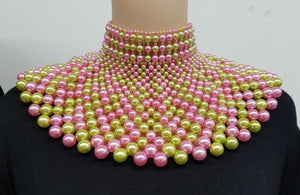 PINK GREEN BIB NECKLACE SET ( 0060 2GRPK )