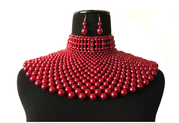 RED BIB NECKLACE SET ( 0060 2RD )