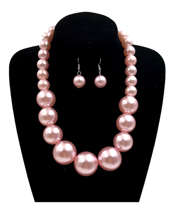 PINK PEARL NECKLACE SET ( 0069 3PK )