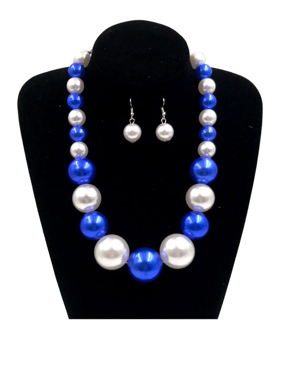 WHITE BLUE PEARL NECKLACE SET ( 0069 3WHRB )