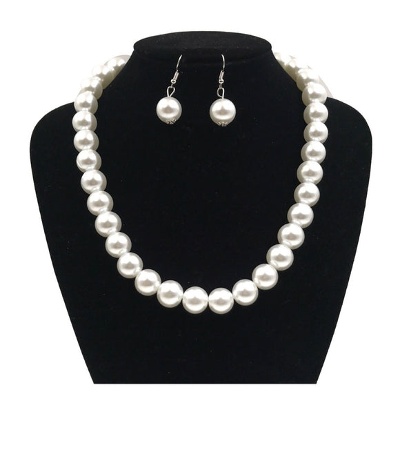 WHITE SINGLE STRAND PEARL NECKLACE SET ( 0072 3WH )