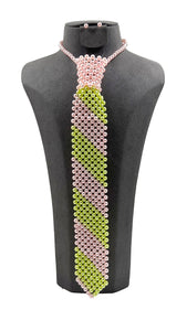 PINK GREEN PEARL TIE NECKLACE ( 0109 3PG )