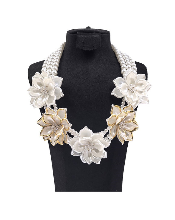 WHITE PEARL FLOWER NECKLACE SET ( 0197 2WH )