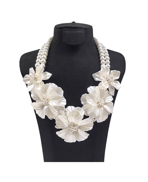 WHITE PEARL FLOWER NECKLACE SET ( 0198 2WH )