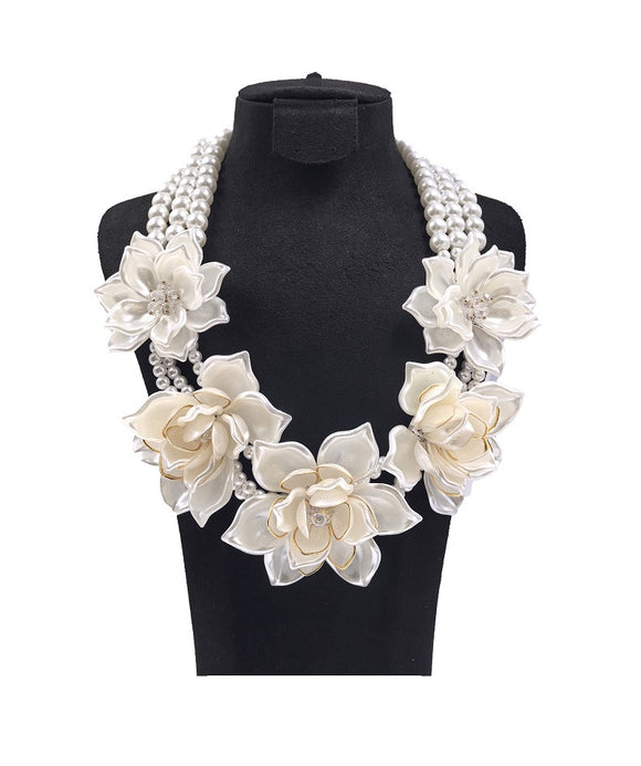 WHITE PEARL NECKLACE FLOWER ( 0199 2WH )