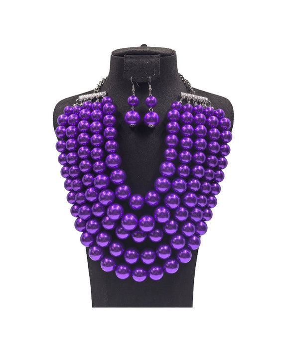 PURPLE 5 LINE PEARL NECKLACE SET ( 0202 3PU )
