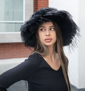 OVERSIZED FLUFFY FAUX FUR BUCKET HAT ( 3442 BLACK )