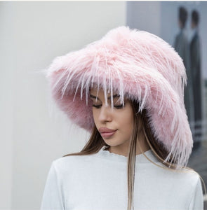 OVERSIZED FLUFFY FAUX FUR BUCKET HAT ( 3442 PINK )