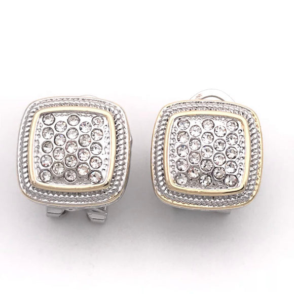 14K GOLD PLATED SILVER GOLD FRENCH POST EARRINGS CLEAR CZ CUBIC ZIRCONIA STONES ( 1491 EKPV )