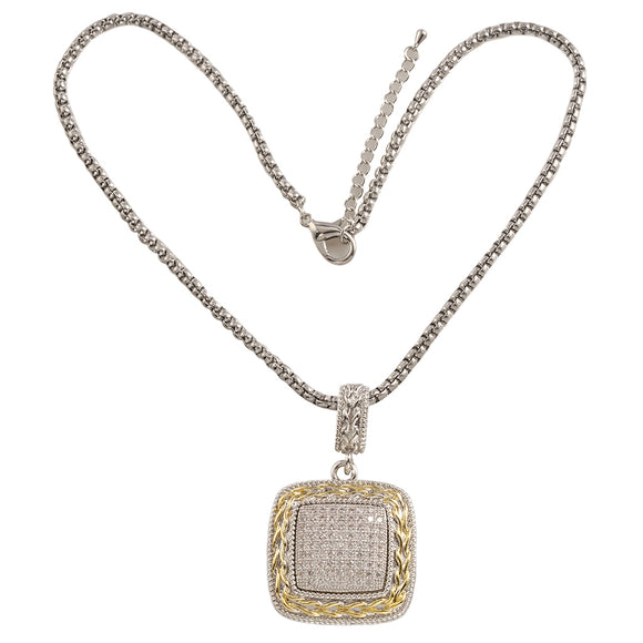 SILVER GOLD NECKLACE CLEAR CZ STONES ( 2858 XKPV )
