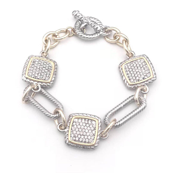 SILVER GOLD BRACELET CLEAR CZ CUBIC ZIRCONIA STONES ( 025 )