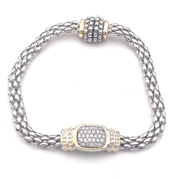 SILVER GOLD BRACELET CLEAR CZ STONES ( 033 )