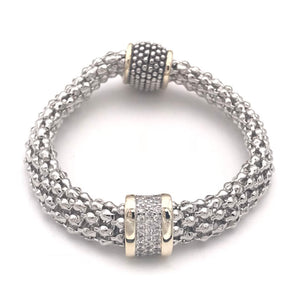 SILVER GOLD MAGNETIC BRACELET CLEAR CZ STONES ( 040 )