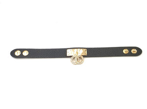 BLACK LEATHER BRACELET GOLD INFINITY CLEAR STONES ( 1120 GDBK )